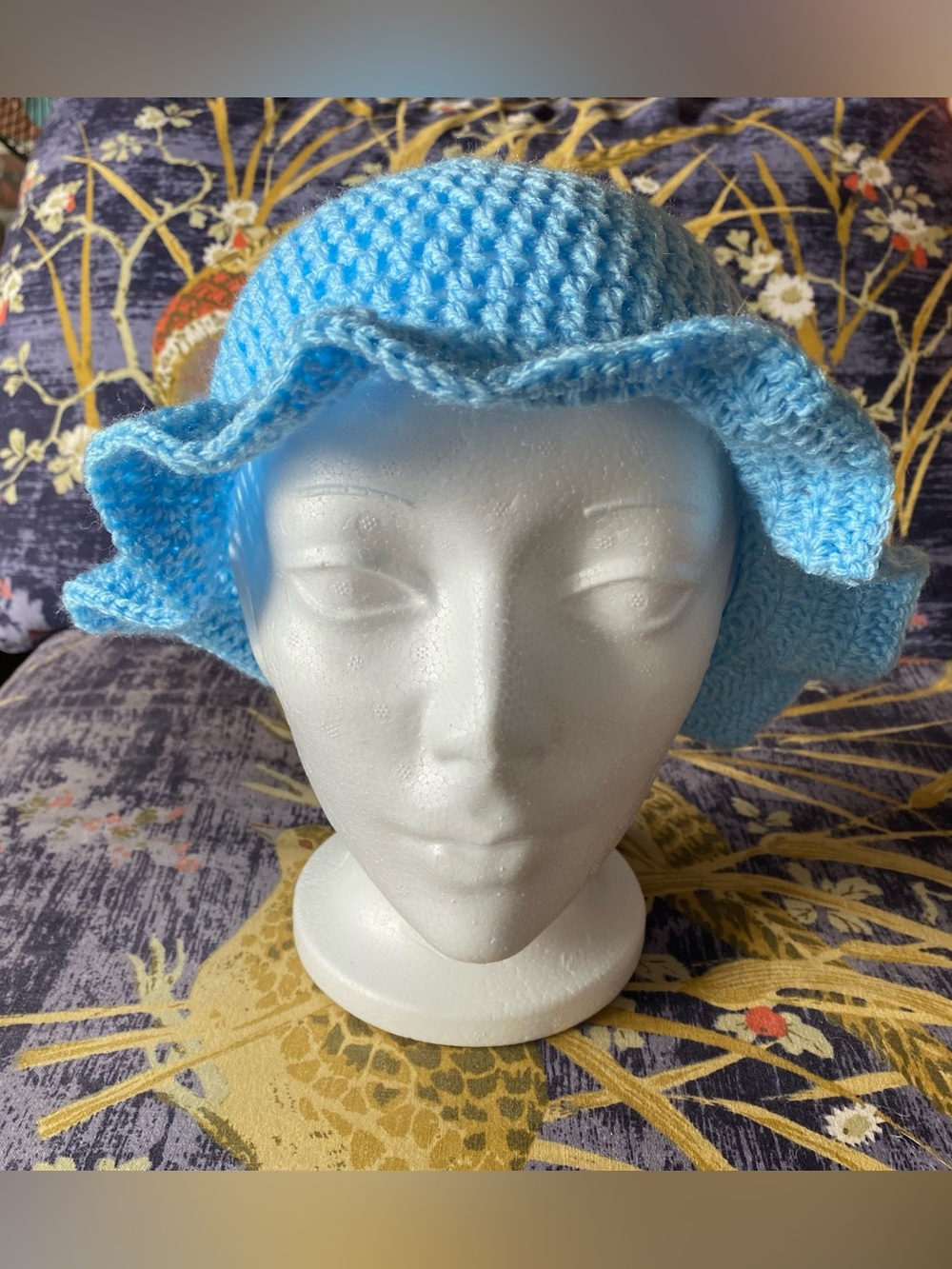 Baby Blue Crochet Handmade Bucket Hat Boho Beach Style Crochet
